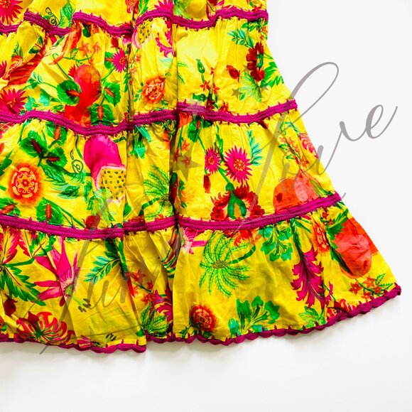 FARM RIO Delicate Fruit Garden Yellow Smocked Maxi Dress NWT - Picture 6 of 11